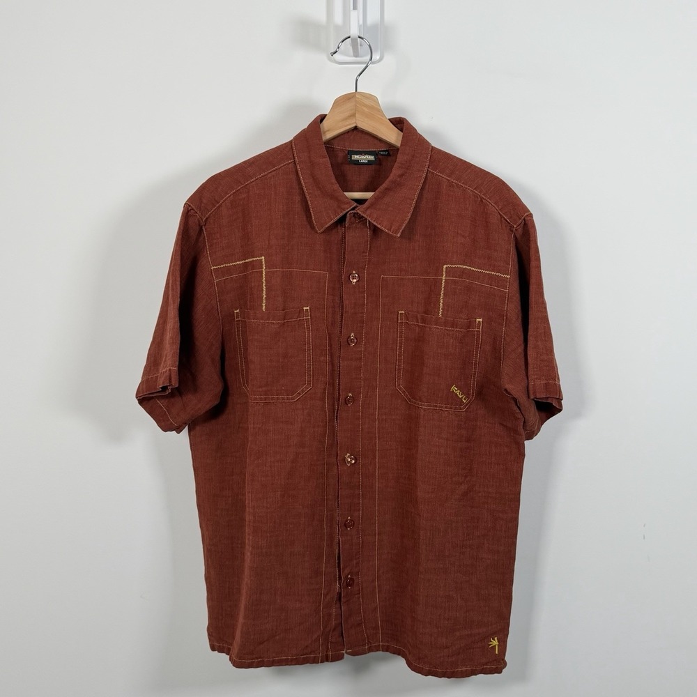 Kavu Bamboo Button Up Short Sleeve Shirt Mens Large Outdoors Hiking Lightweight